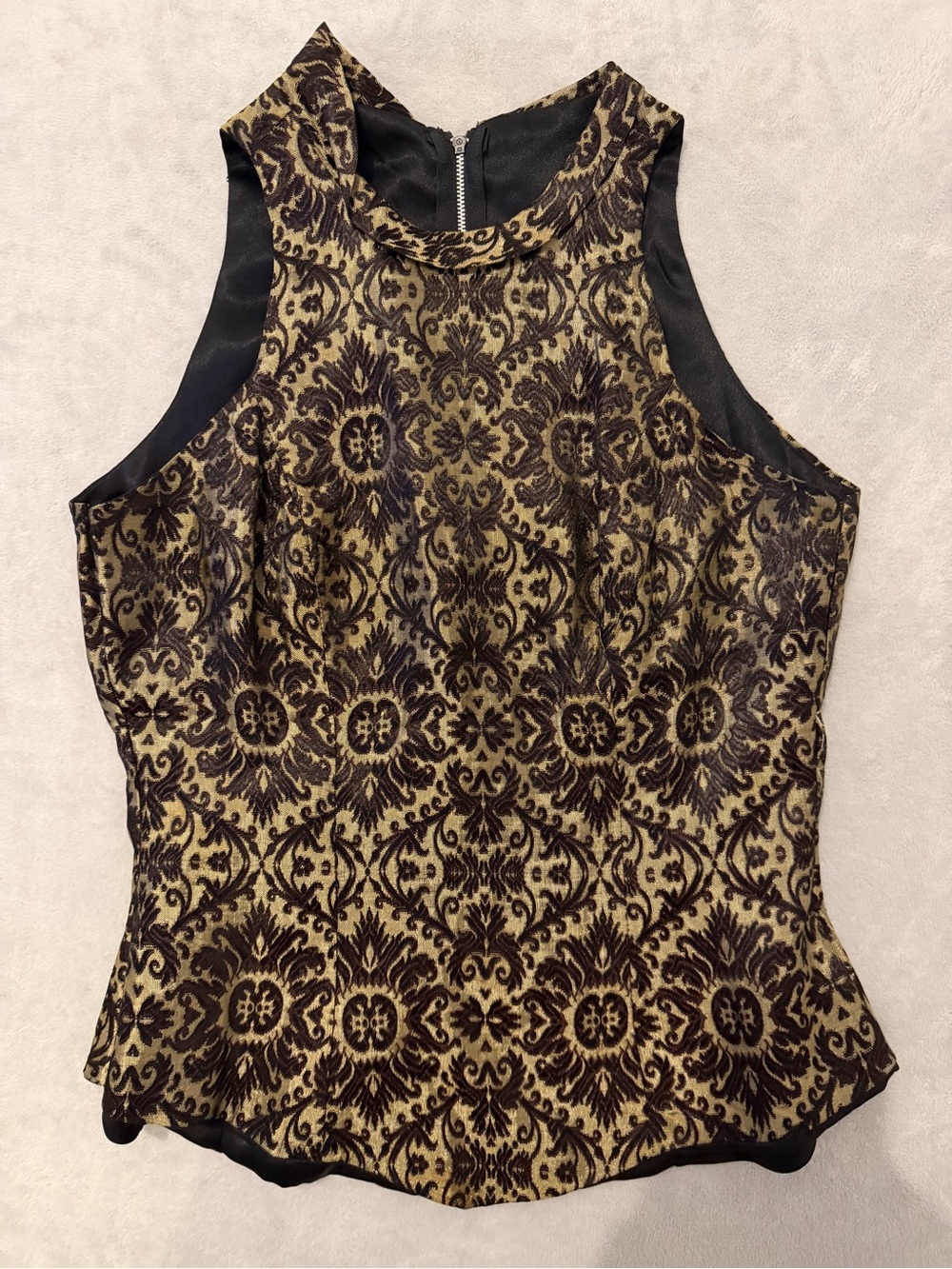 High-Neck Brocade Sleeveless Camisole in Gold and Black